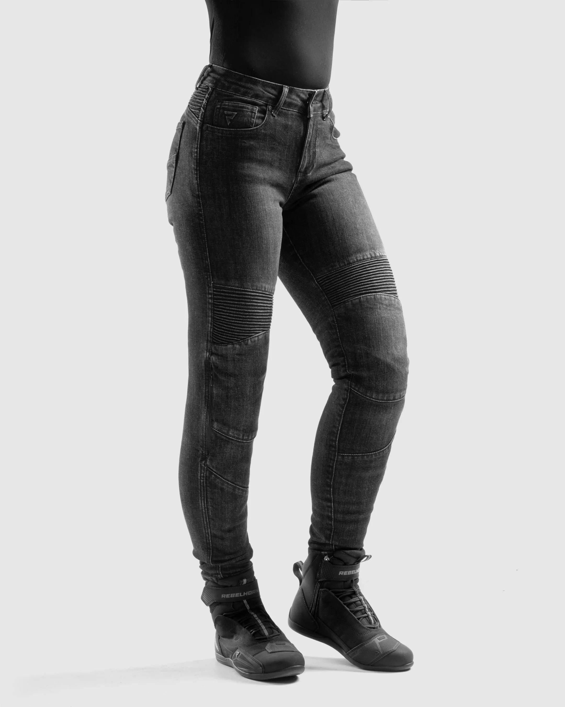 Agness 2 Mono Women’s Motorcycle Jeans Washed Black - Image 3