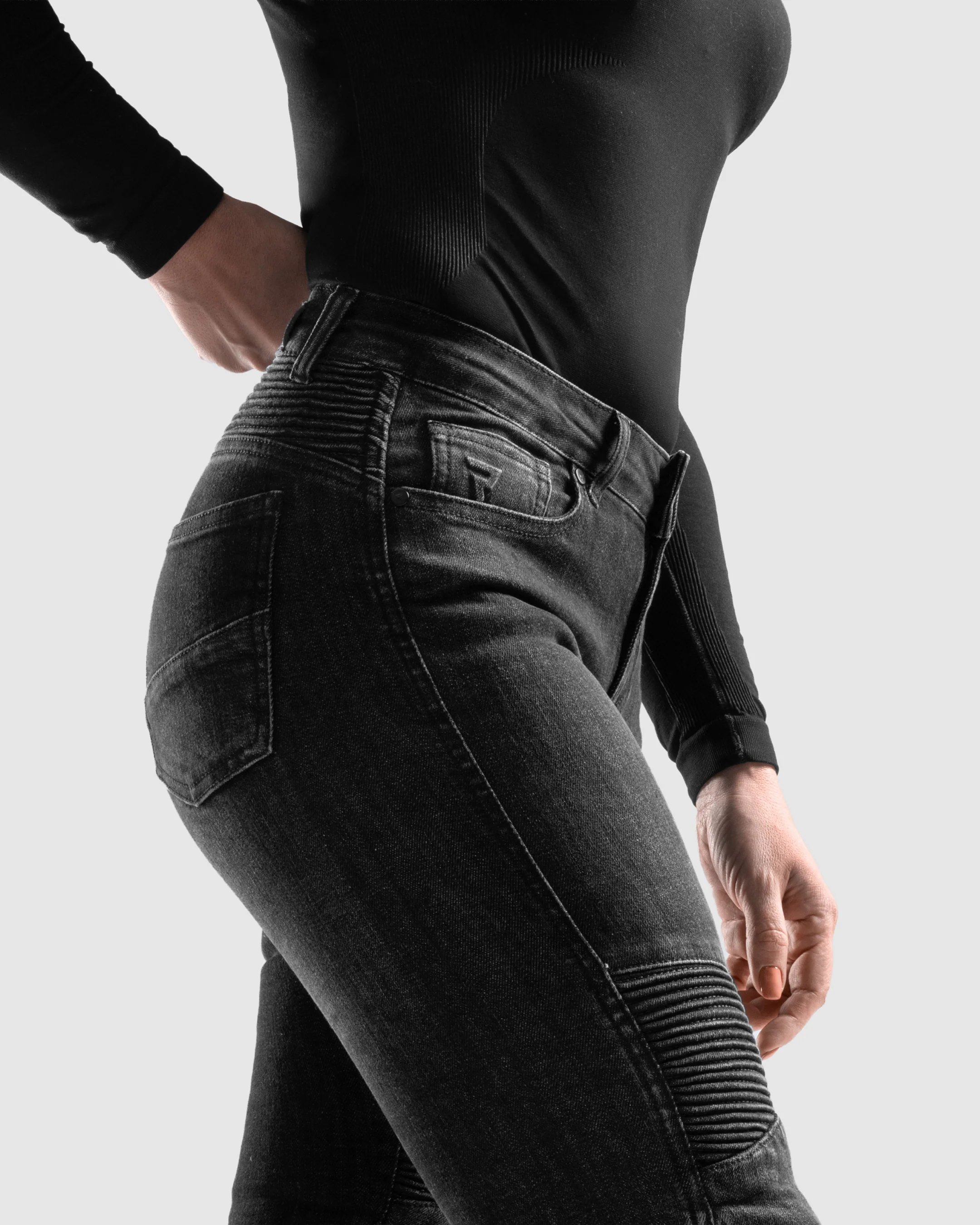 Agness 2 Mono Women’s Motorcycle Jeans Washed Black - Image 4