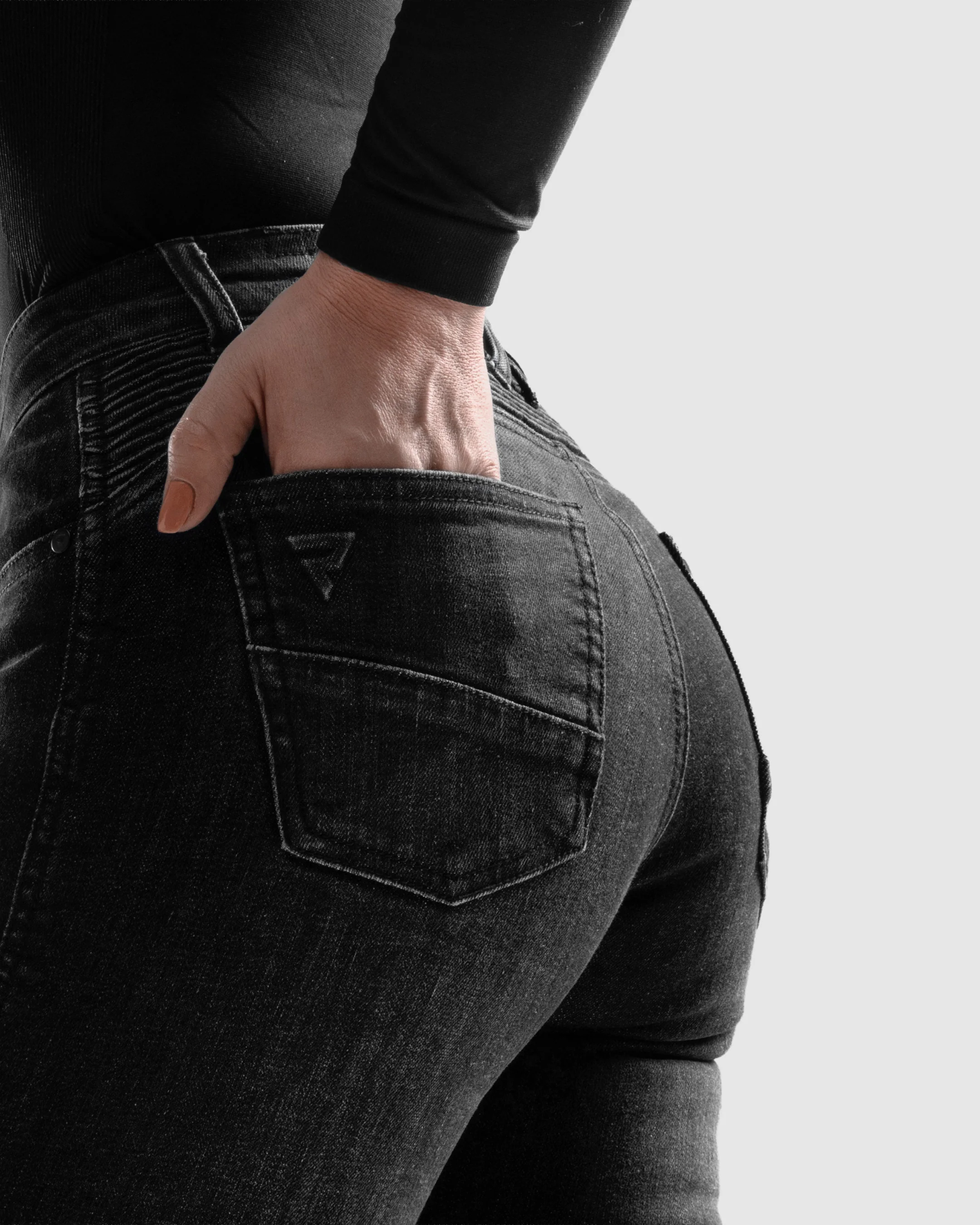 Agness 2 Mono Women’s Motorcycle Jeans Washed Black - Image 9