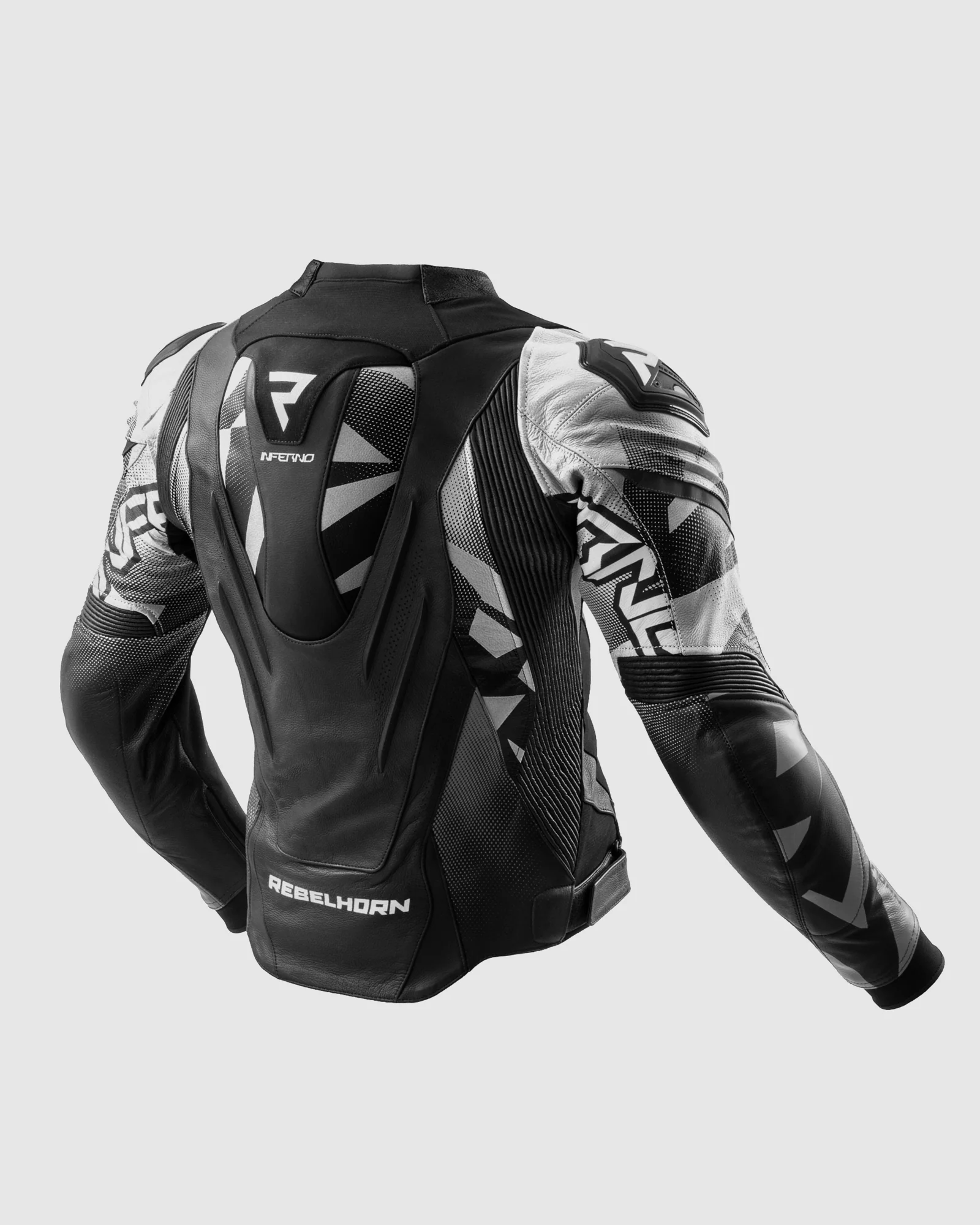 Inferno Leather Motorcycle Jacket Black White - Image 2