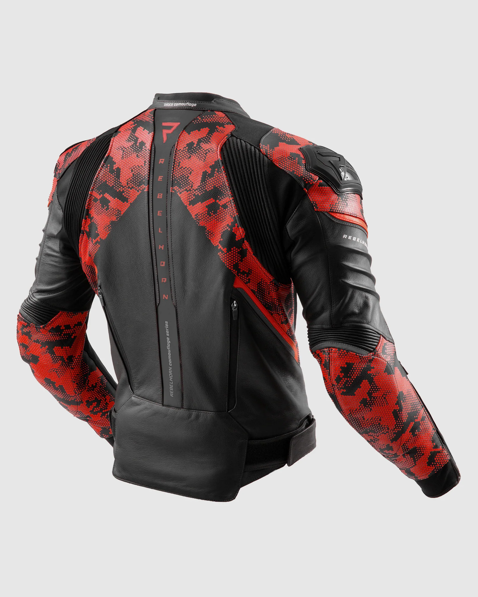 Veloce Leather Motorcycle Jacket Camo Red - Image 2